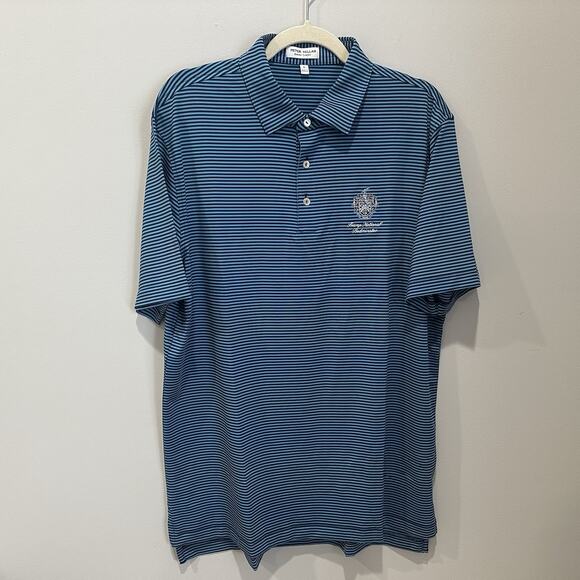 Peter Millar Summer Comfort Polo Shirt Men Large Teal/Navy Trump Bedminster Golf - Picture 1 of 6